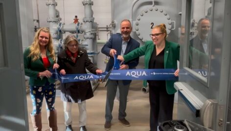 Aqua Pennsylvania and public officials cutting the ribbon on the new PFAS Treatment Facility in Hatboro.