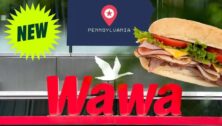 The Wawa logo and a hoagie with a central Pennsylvania target.