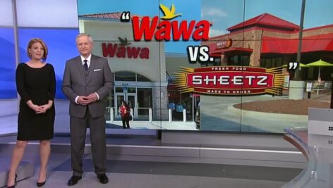 A YouTube still of a Wawa and Sheetz storefront side by side.