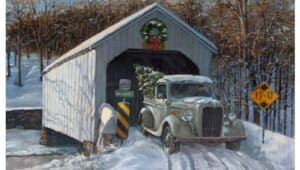 Jerry Cable's 2024 Christmas Card featuring Loux Covered Bridge.