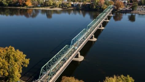 Aerial view of New Hope-Lambertville Bridge.