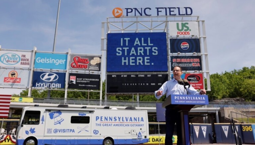 Josh Shapiro speaking at a podium.