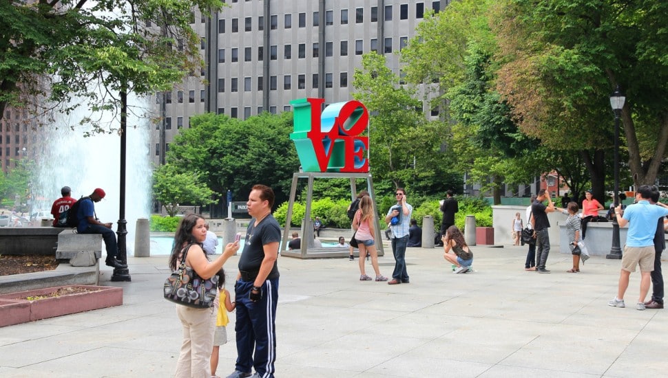 Tourists at Love Plaza.