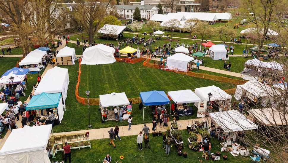 Aerial view of agricultural fair.