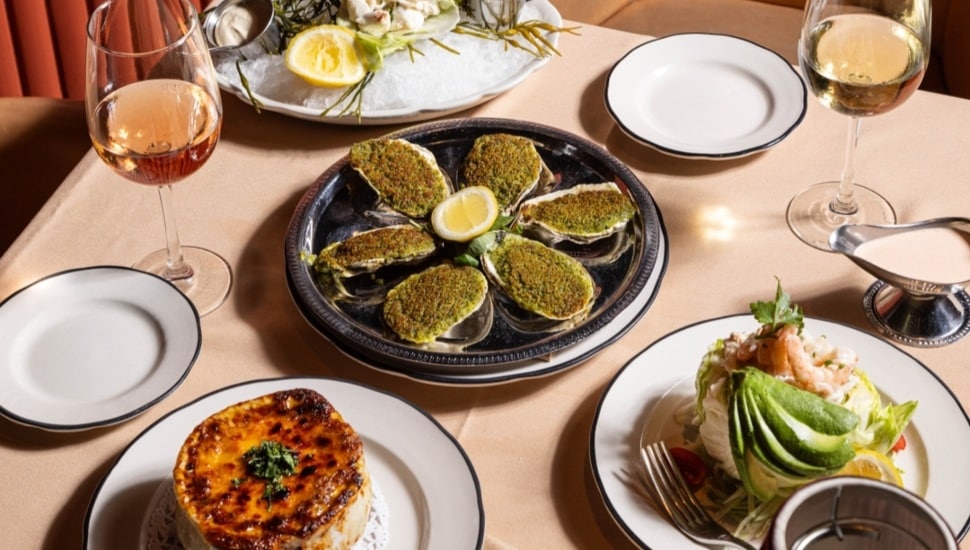 Table of small plate servings at Butcher & Singer