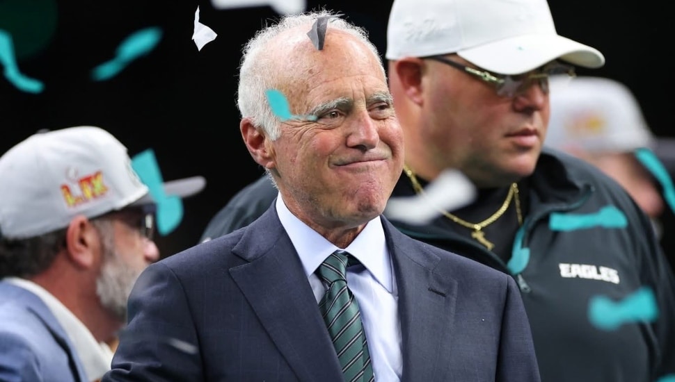 Jeffrey Lurie celebrating after the Eagles win Super Bowl LIX.
