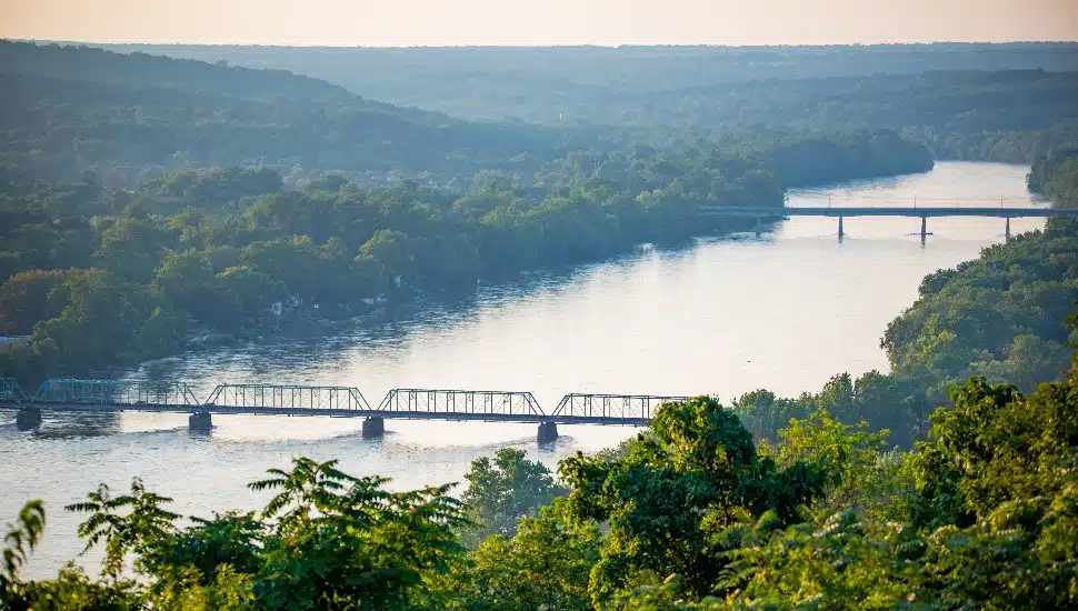 Scenic view of Delaware river bridges from Goat Hill Overlook.