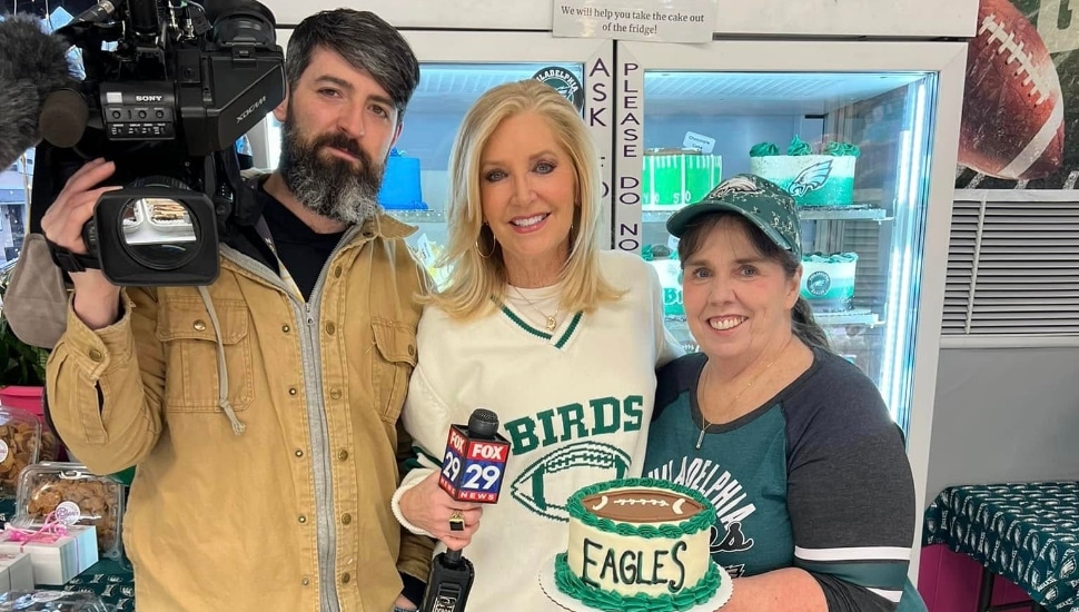 Fox29 staff and baker at Clay's Bakery.