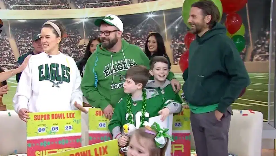 Bradley Cooper gives Super Bowl tickets to Declan LeBaron and his family.