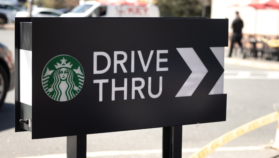 drive-thru Starbucks Coffee Shop.