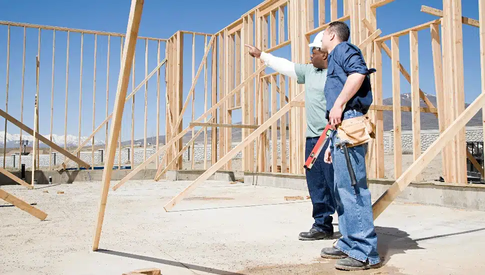 Builders on construction site