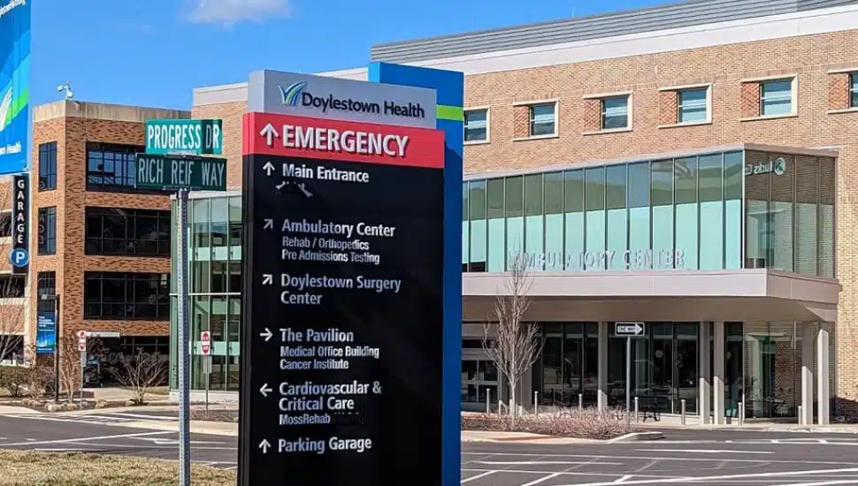 Doylestown Hospital Emergency Room signage.
