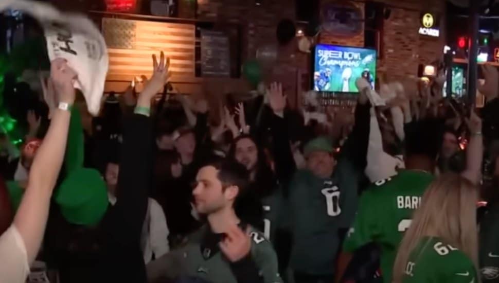 Eagles fans celebrating at Chickies and Pete's