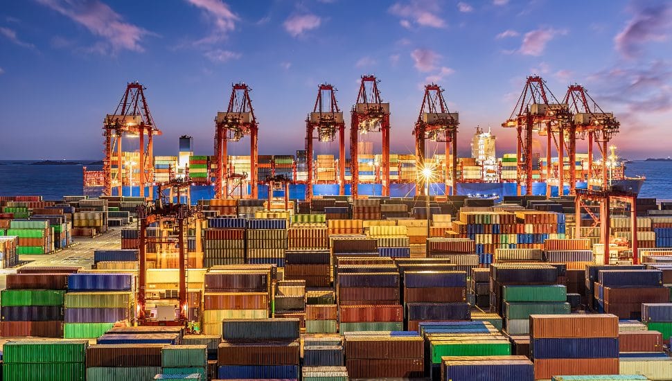 Night view of large container terminal port