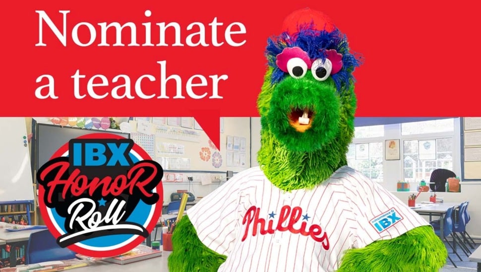 Phillie Phanatic promotes teacher recognition.