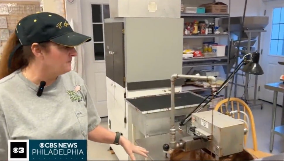 Kimberly Pietrak, owner of Skips Candy Corner in Peddler's Village, making chocolate rabbits