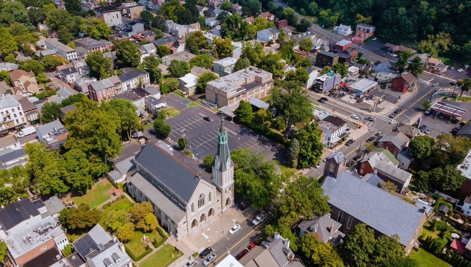 Landscape aerial view of Pennsylvania town.