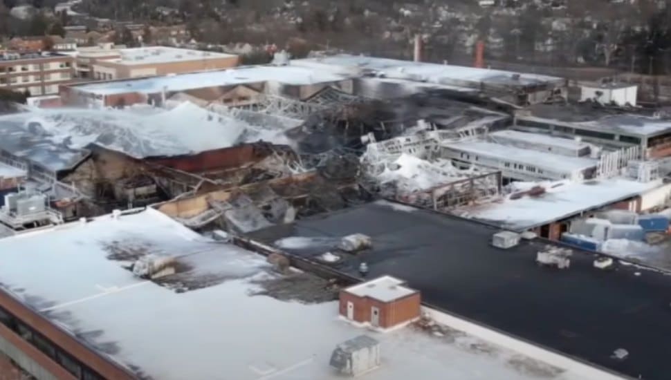 Aerial view of SPS Technologies fire.