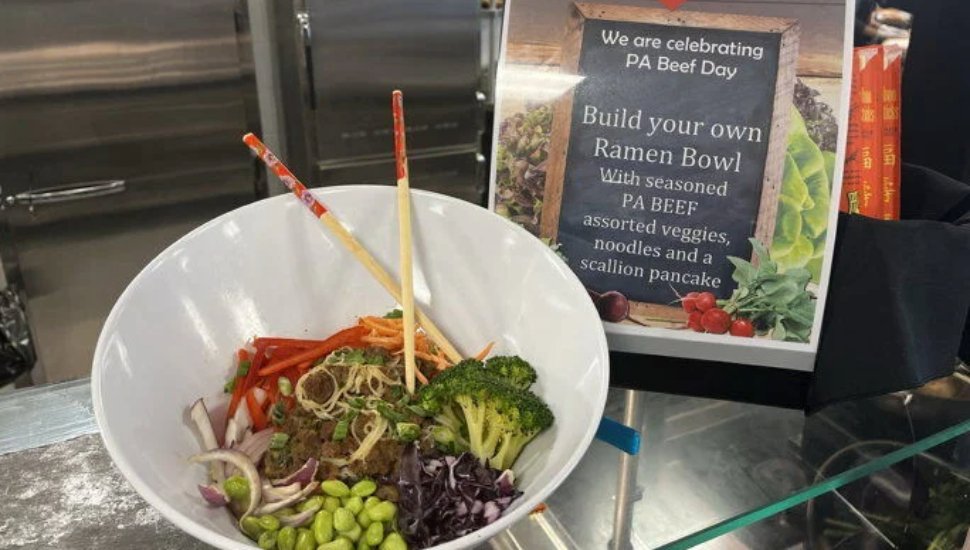 Beef ramen bowl at school cafe.