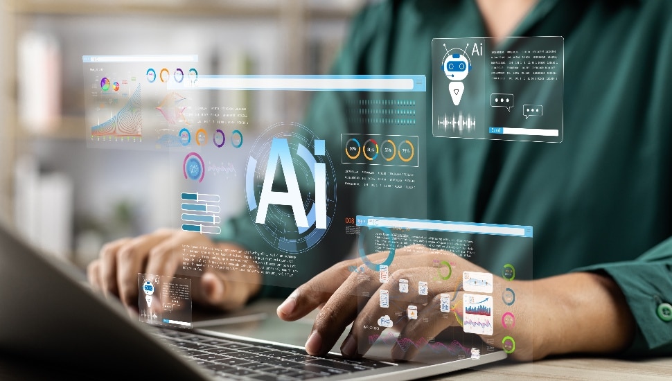 Businessman use artificial intelligence AI technology for enhanced work efficiency