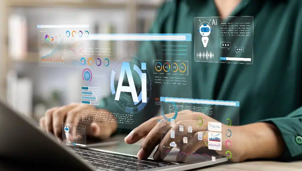 Businessman use artificial intelligence AI technology for enhanced work efficiency
