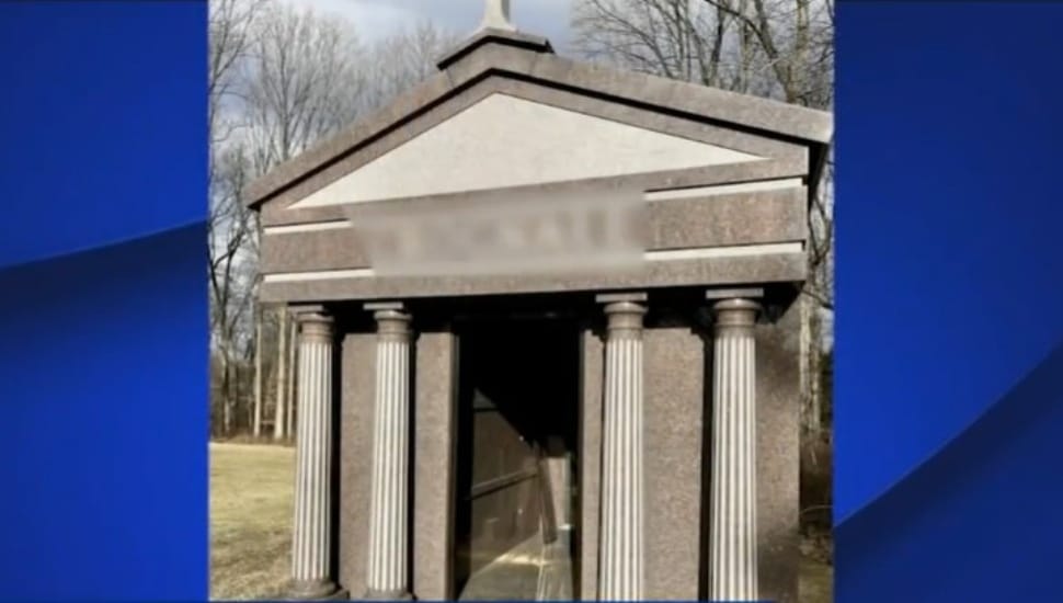 A door-less mausoleum at SS. Peter and Paul Cemetery in Marple Township.