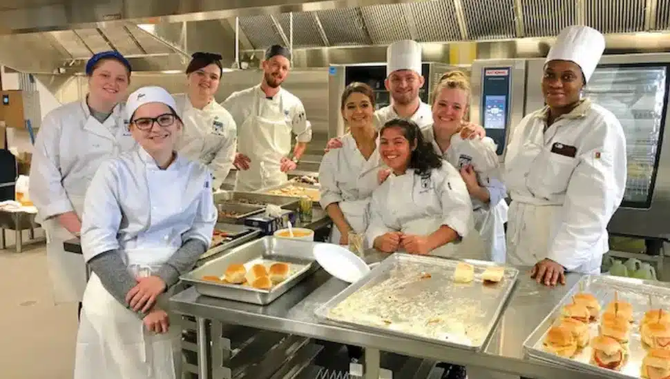 BCCC culinary students in the start-of-the art kitchen facility on the Newtown Campus.