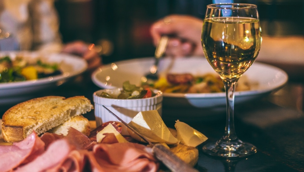 Shot of a table during a meal at an Italian Restaurant