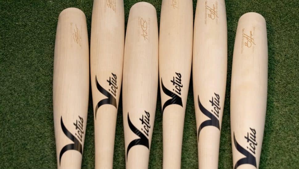 A lineup of Victus Sports' Torpedo bats.
