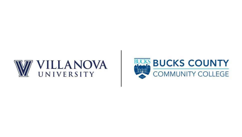 Villanova University and Bucks County Community College logos.