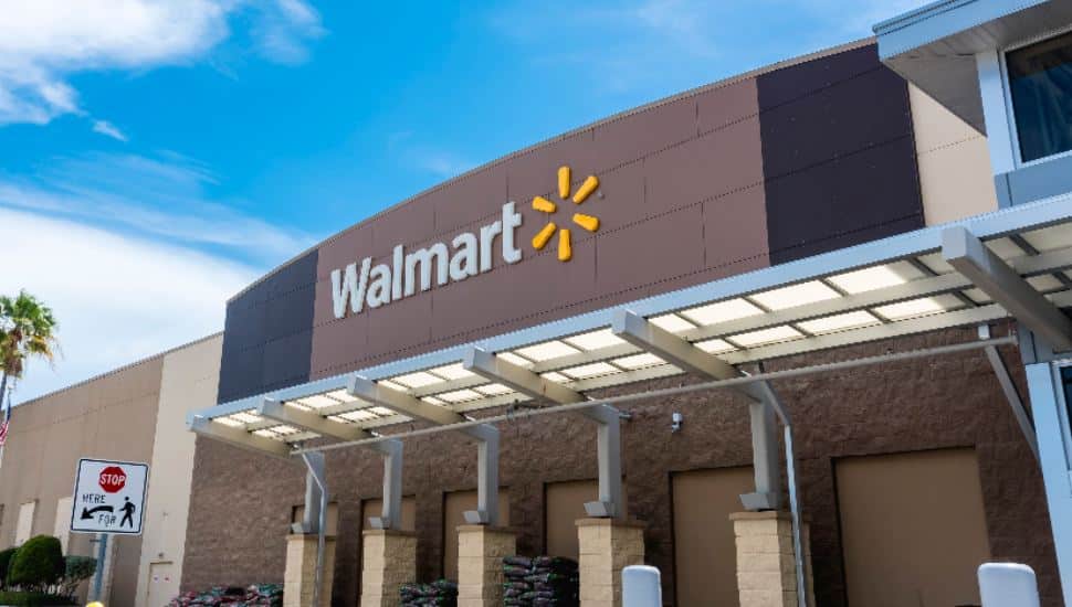 The facade of a Walmart.