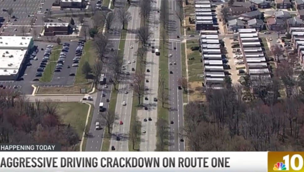 An aerial view of traffic on Route 1.