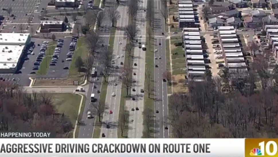 An aerial view of traffic on Route 1.