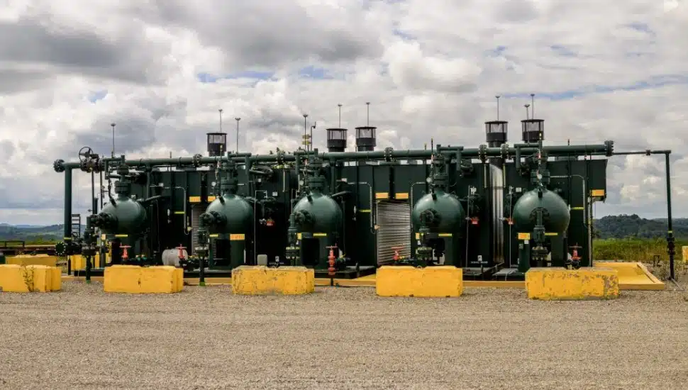EQT Corporation gas storage tanks lined up.