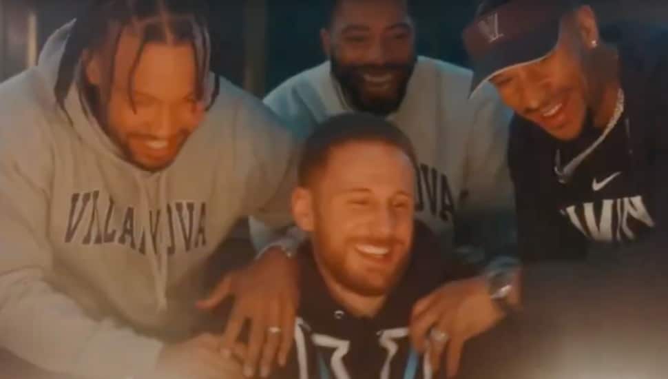 Jalen Brunson, Josh Hart, Mikal Bridges, and Donte DiVincenzo in the AT&T commercial.