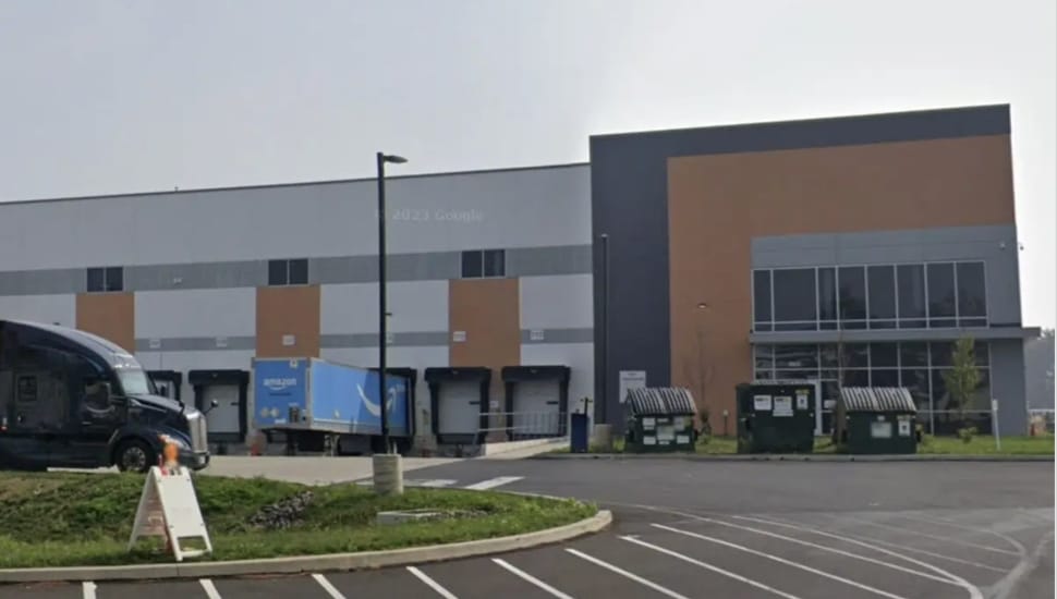 Exterior of Amazon facility in Bensalem.