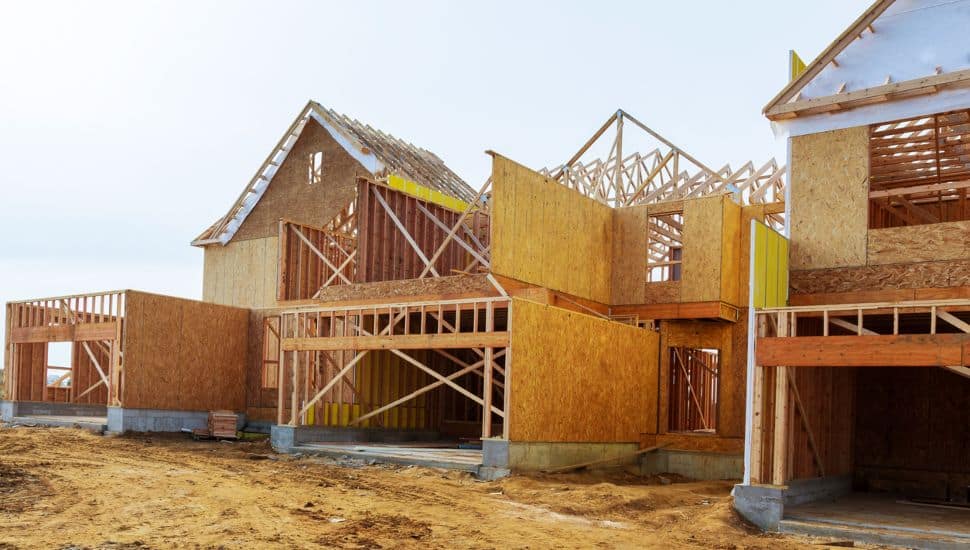Construction of a house with a wooden frame.