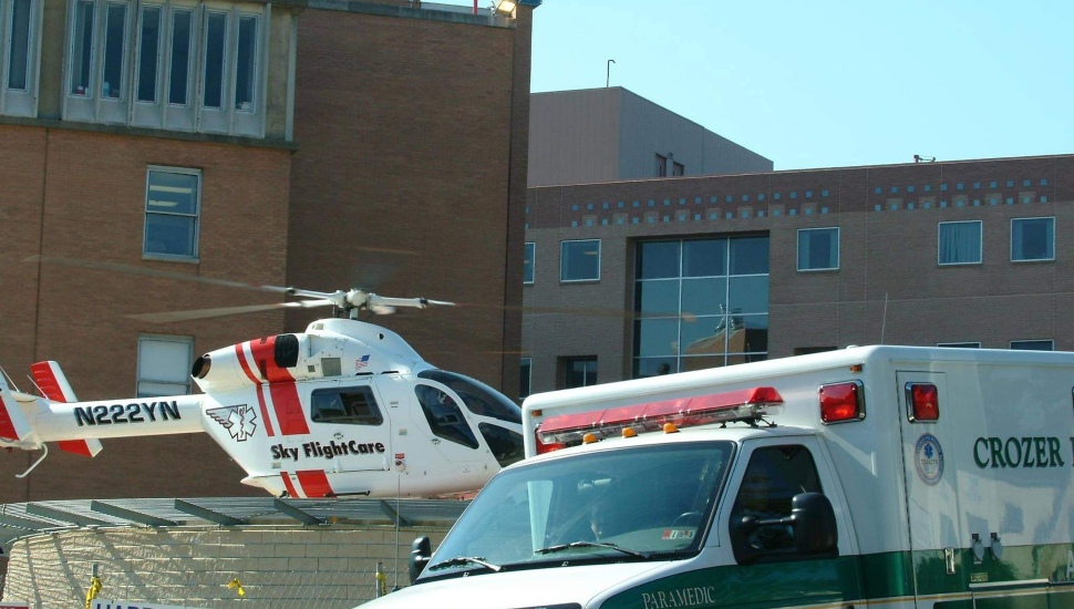 Crozer hospital helicopter and ambulance.