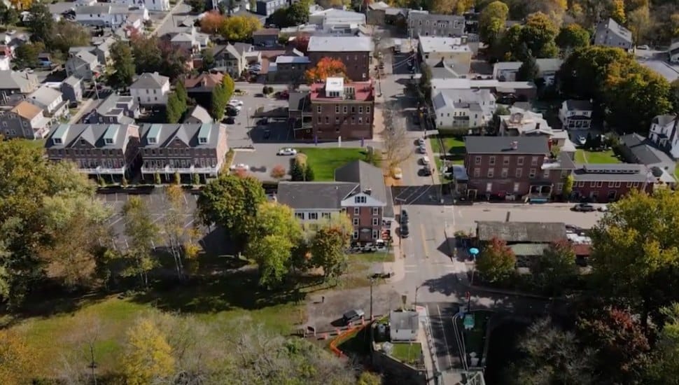 Aerial shot of houses in Frenchtown, New Jersey.