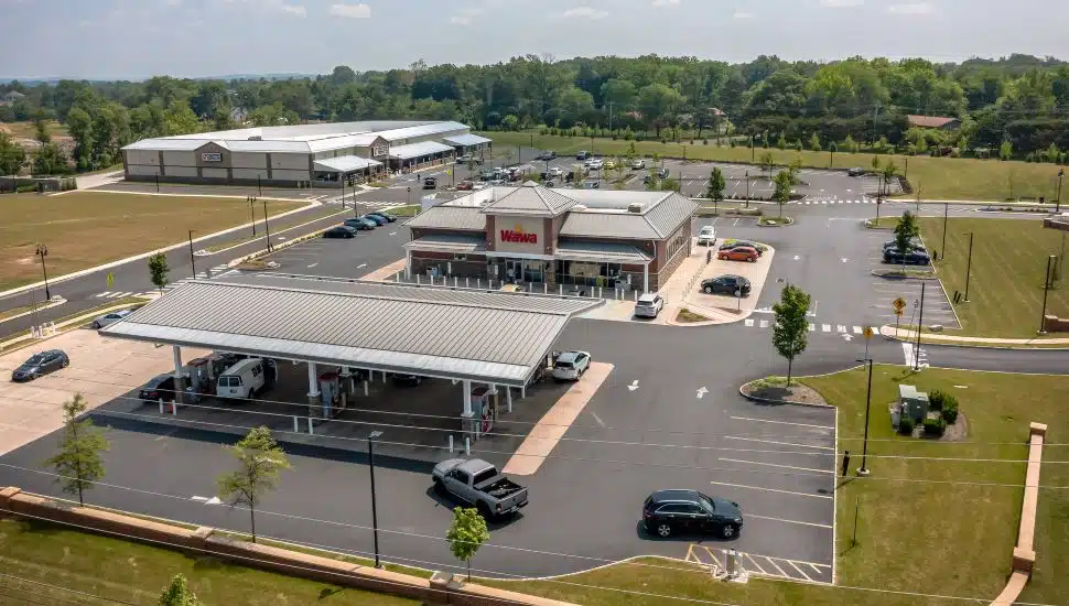 Aerial view of the Wawa at Warwick Village Commons in Jamison.