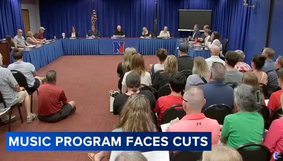The Neshaminy School District Board meeting voting on the budget that affects the music program.