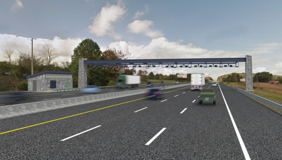 Cars driving on the Pennsylvania Turnpike.