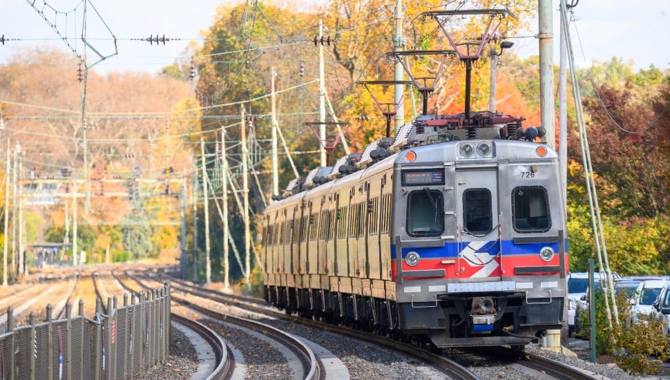 SEPTA train on tracks in the Fall.