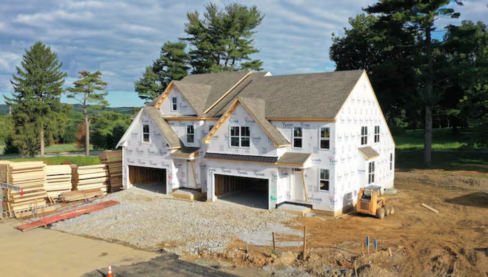 Exterior of a house being built.