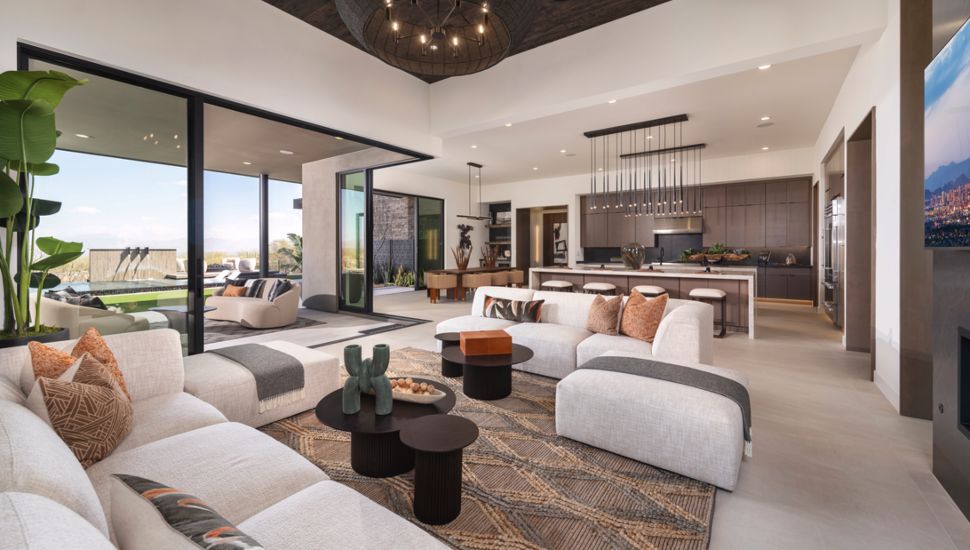 Toll Brothers living room and open kitchen setup.