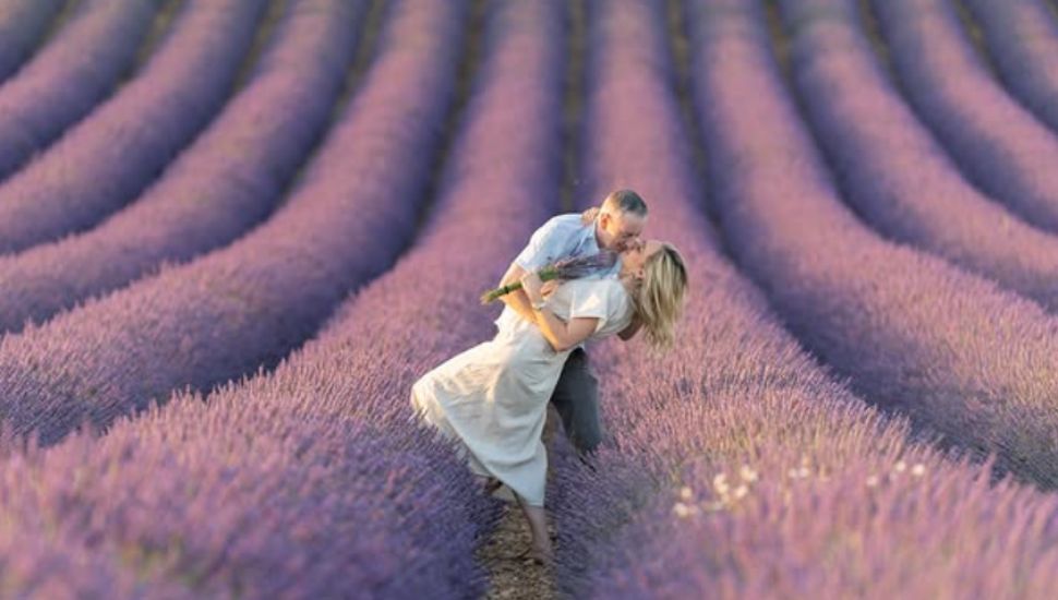 Brian Fitzpatrick and Jacqui Heinrich in a lavender field.