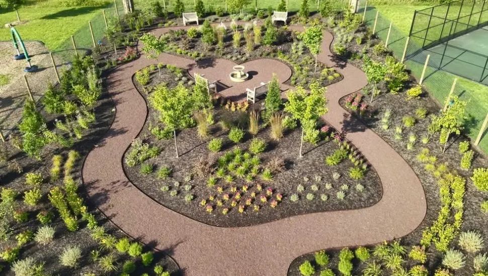 Aerial shot of the Brownsburg Park Memorial Butterfly Garden.