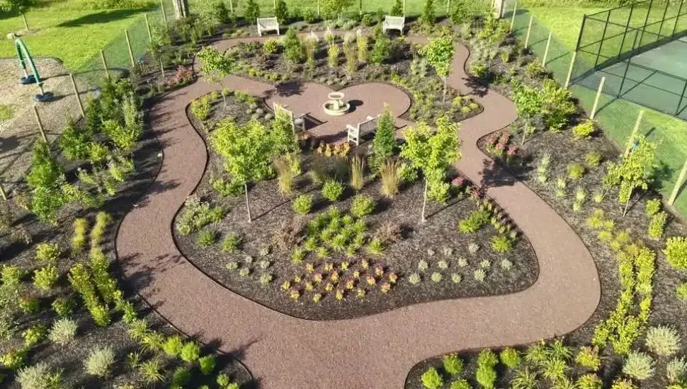 Aerial shot of the Brownsburg Park Memorial Butterfly Garden.