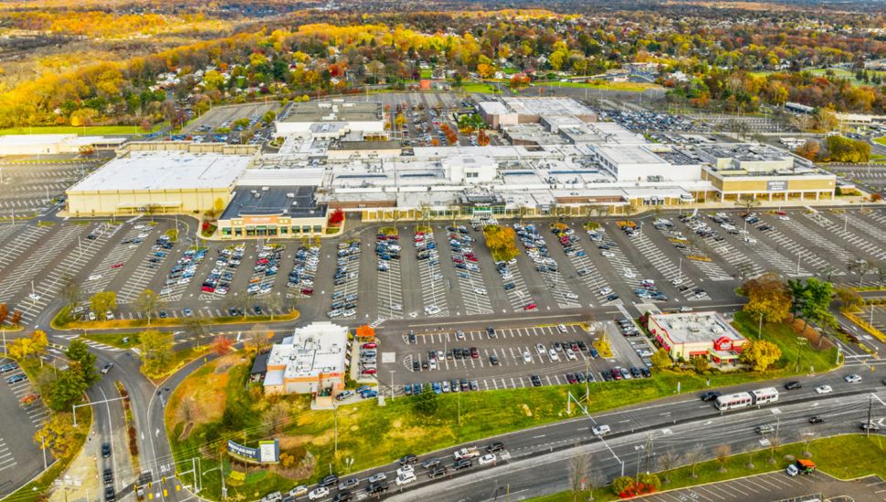 Aerial shot of the exterior of the Neshaminy Mall.