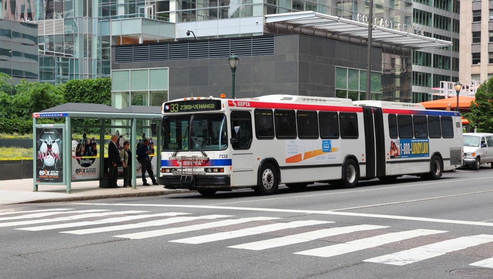 SEPTA bus at a bus stop.
